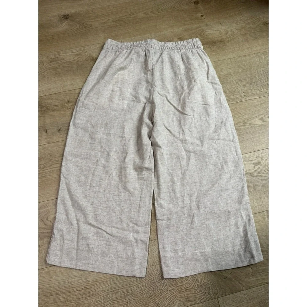 EUC Womens Banana Republic wide leg crop pants linen blend drawstring beige sz S